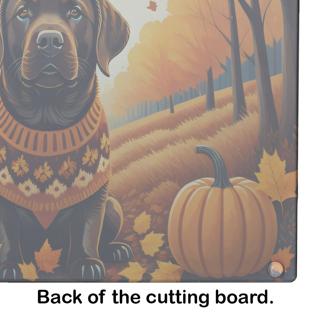 Chocolate Labrador Retriever Fall Cutting Board Tempered Glass Kitchen Cutting Surface, Heat Resistant Chopping, Non-Slip Feet, Food Prep & Serving