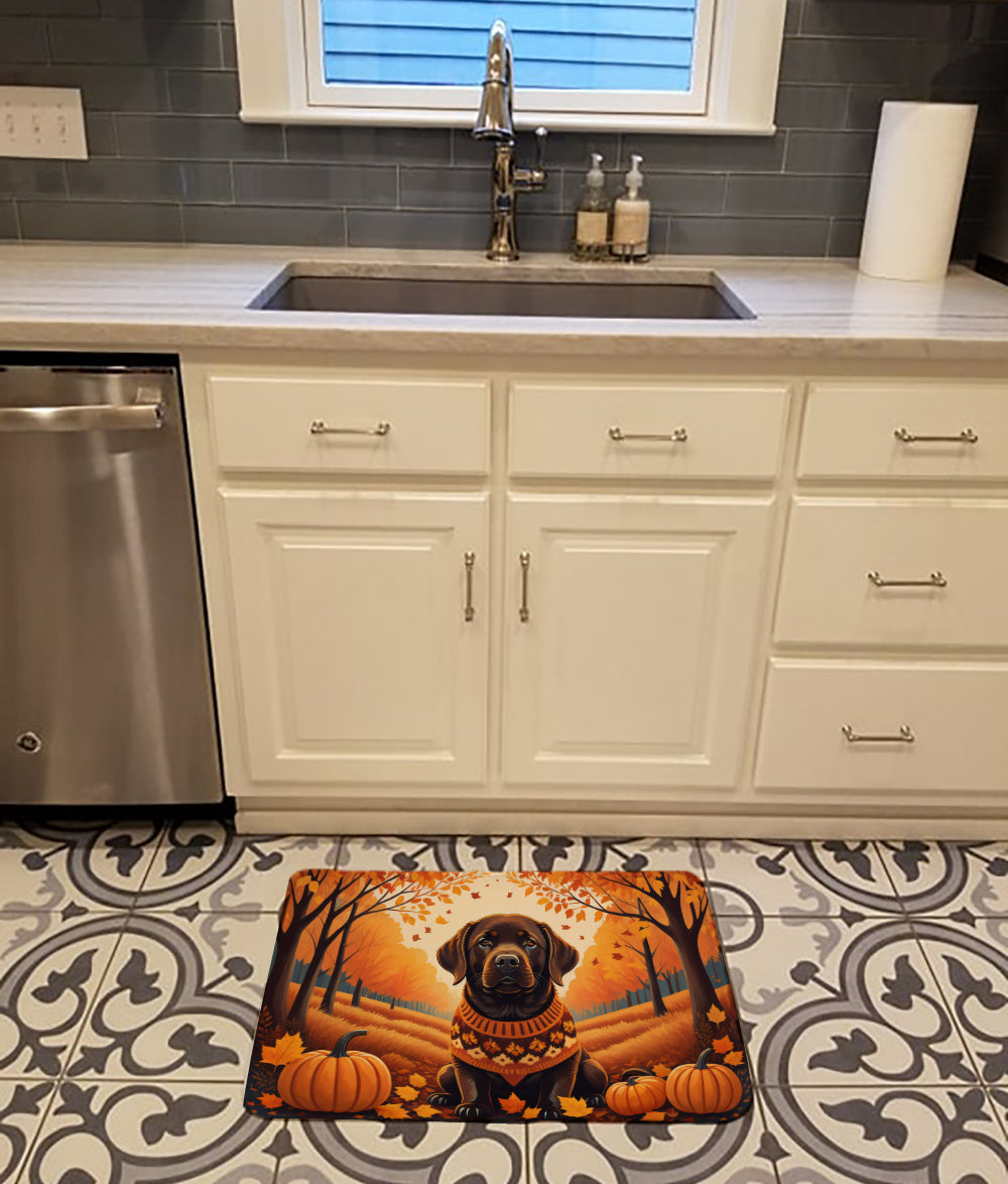 Chocolate Labrador Retriever Fall Memory Foam Kitchen Mat Machine Washable Anti-Fatigue Cushion Comfort Bath or Kitchen Rug