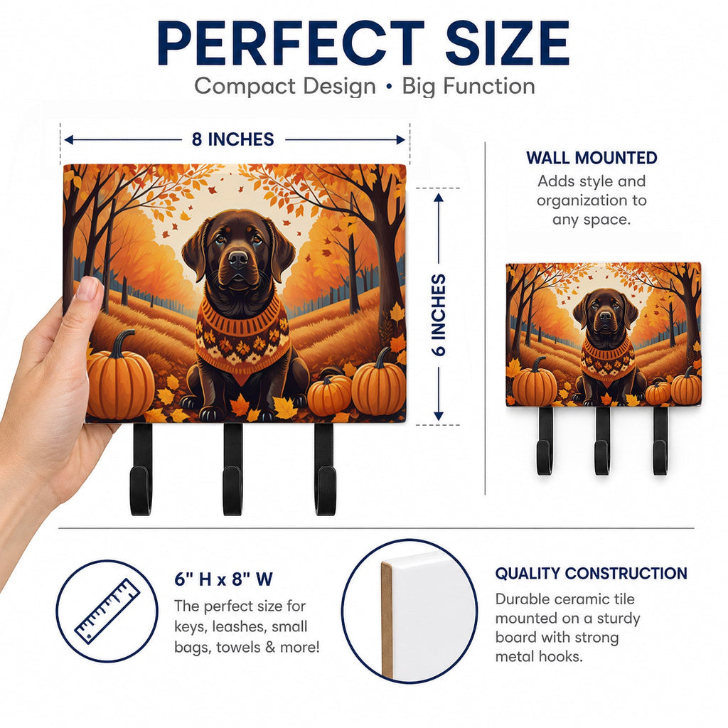 Chocolate Labrador Retriever Fall Leash or Key Holder Wall Hooks, Coat Rack Wall Mount, for Hanging Keys, Towels, Aprons, Leashes
