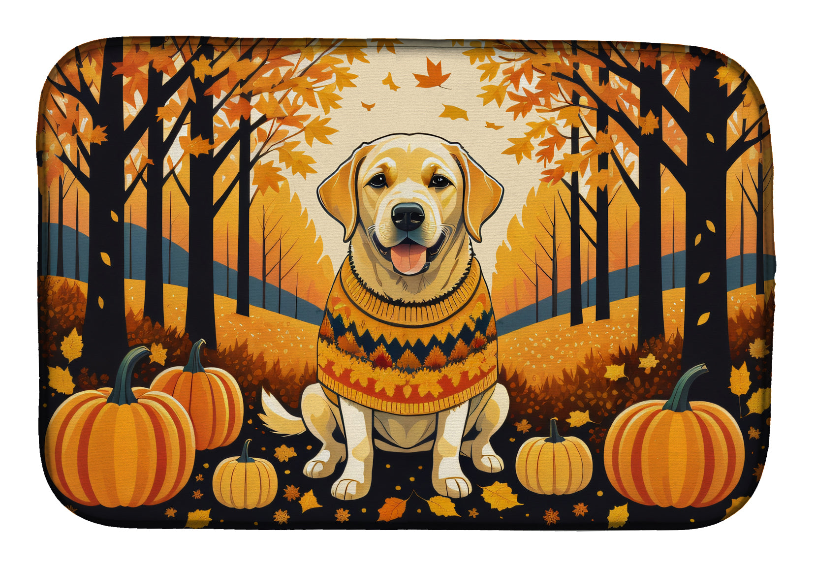Yellow Labrador Retriever Fall Dish Drying Mat Absorbent Dish Drying Mat Pad for Kitchen Counter Dish Drainer Mat for Countertop, 14 x 21", Multicolor