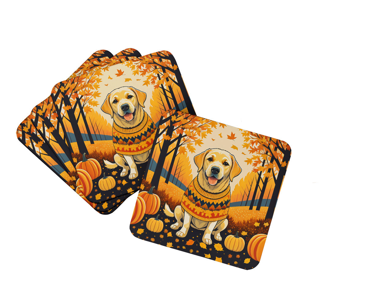 Yellow Labrador Retriever Fall Foam Coasters Set of 4 Cup Coasters for Indoor Outdoor, Tabletop Protection, Anti Slip, Mouse pad Material