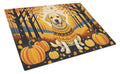 Yellow Labrador Retriever Fall Cutting Board Tempered Glass Kitchen Cutting Surface, Heat Resistant Chopping, Non-Slip Feet, Food Prep & Serving