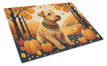 Lakeland Terrier Fall Cutting Board Tempered Glass Kitchen Cutting Surface, Heat Resistant Chopping, Non-Slip Feet, Food Prep & Serving