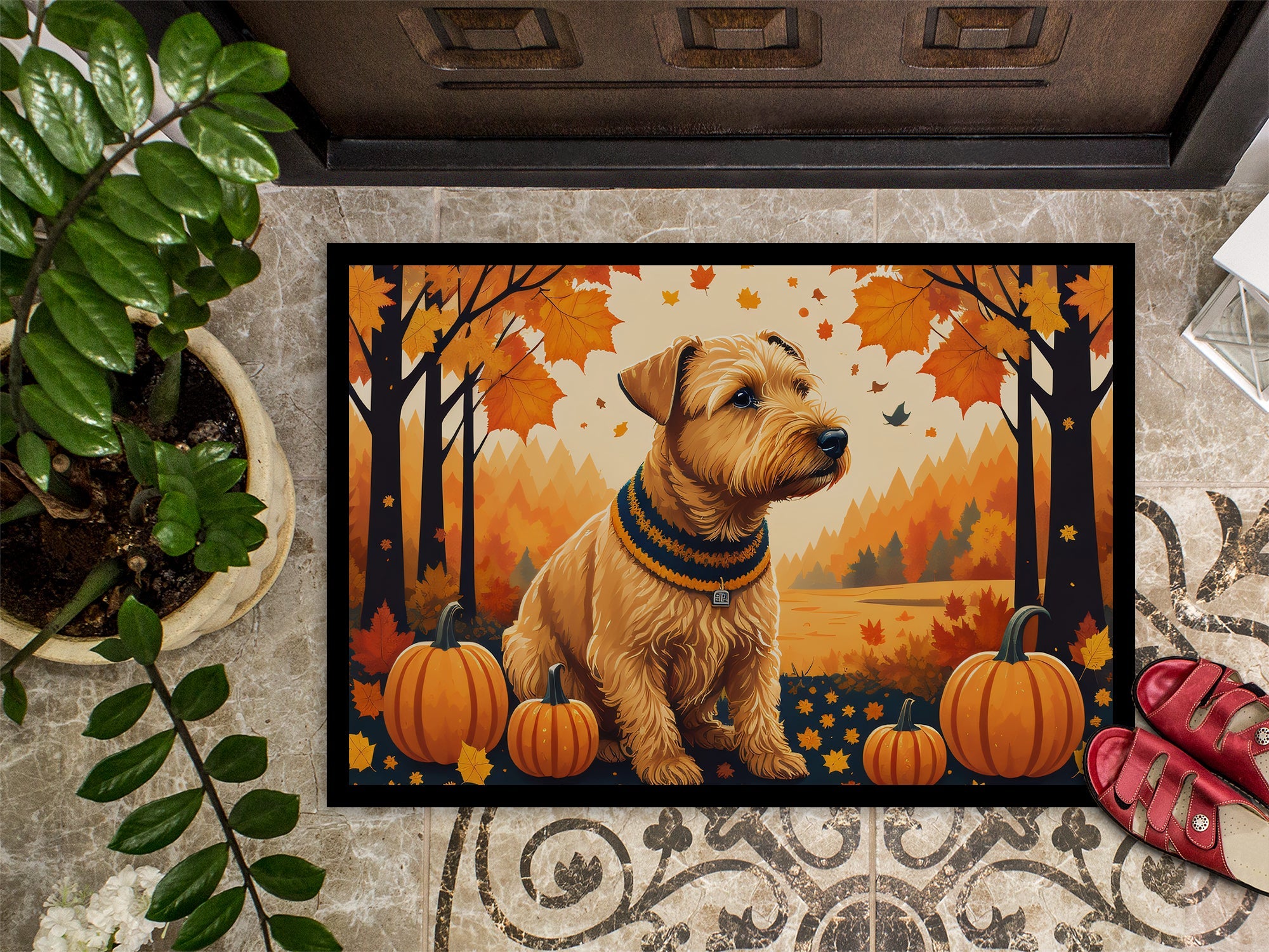 Lakeland Terrier Fall Doormat Indoor Outdoor 18H X 27W Front Door Mat Rugs for Entryway, Non Slip Washable