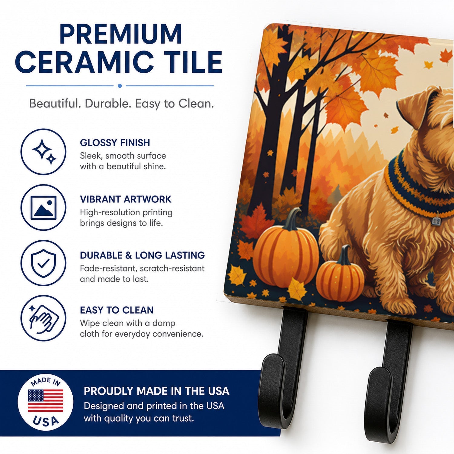Lakeland Terrier Fall Leash or Key Holder Wall Hooks, Coat Rack Wall Mount, for Hanging Keys, Towels, Aprons, Leashes