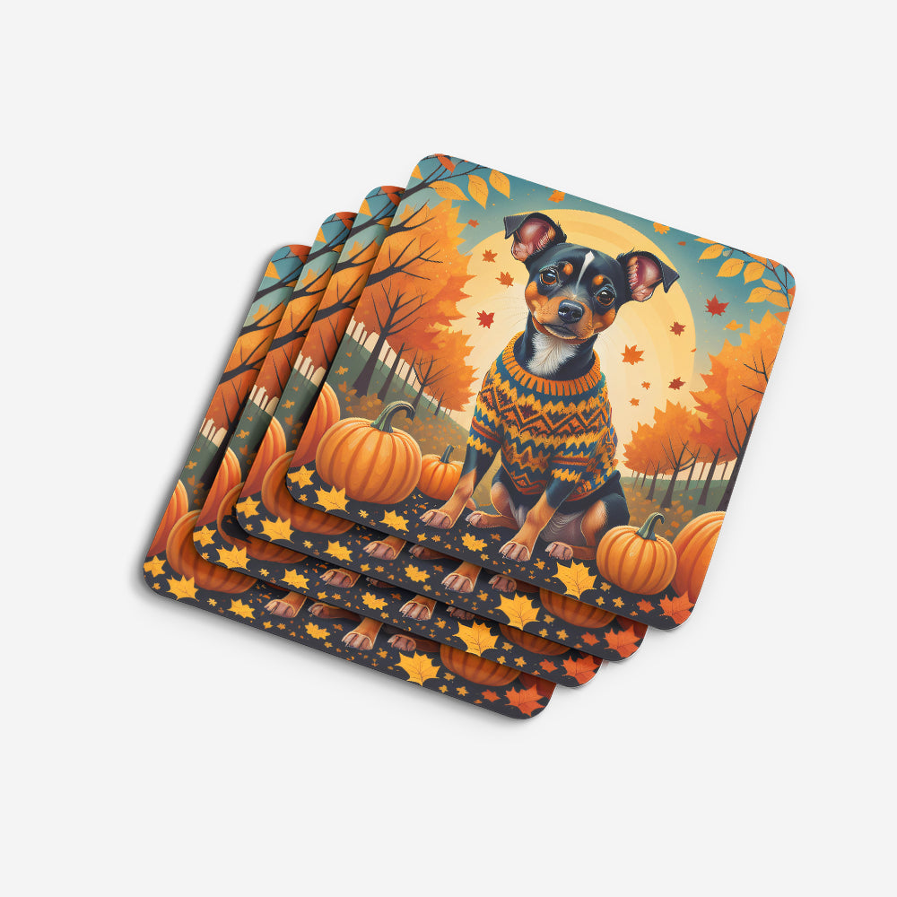 Miniature Pinscher Fall Foam Coasters Set of 4 Cup Coasters for Indoor Outdoor, Tabletop Protection, Anti Slip, Mouse pad Material