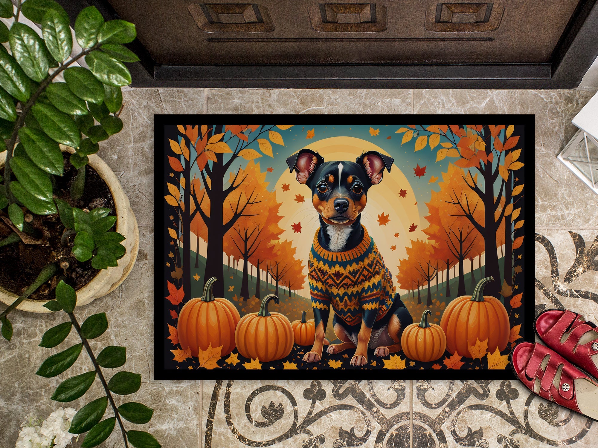 Miniature Pinscher Fall Doormat Indoor Outdoor 24H X 36W Front Door Mat Rugs for Entryway, Non Slip Washable Low Pile,