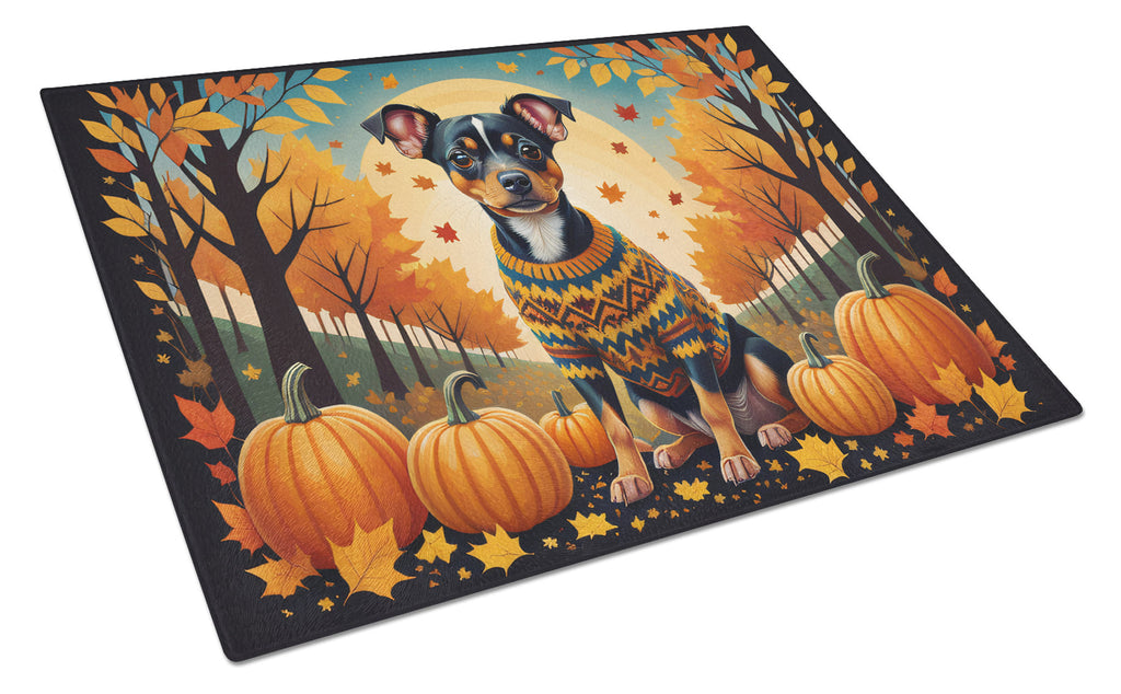 Miniature Pinscher Fall Cutting Board Tempered Glass Kitchen Cutting Surface, Heat Resistant Chopping, Non-Slip Feet, Food Prep & Serving