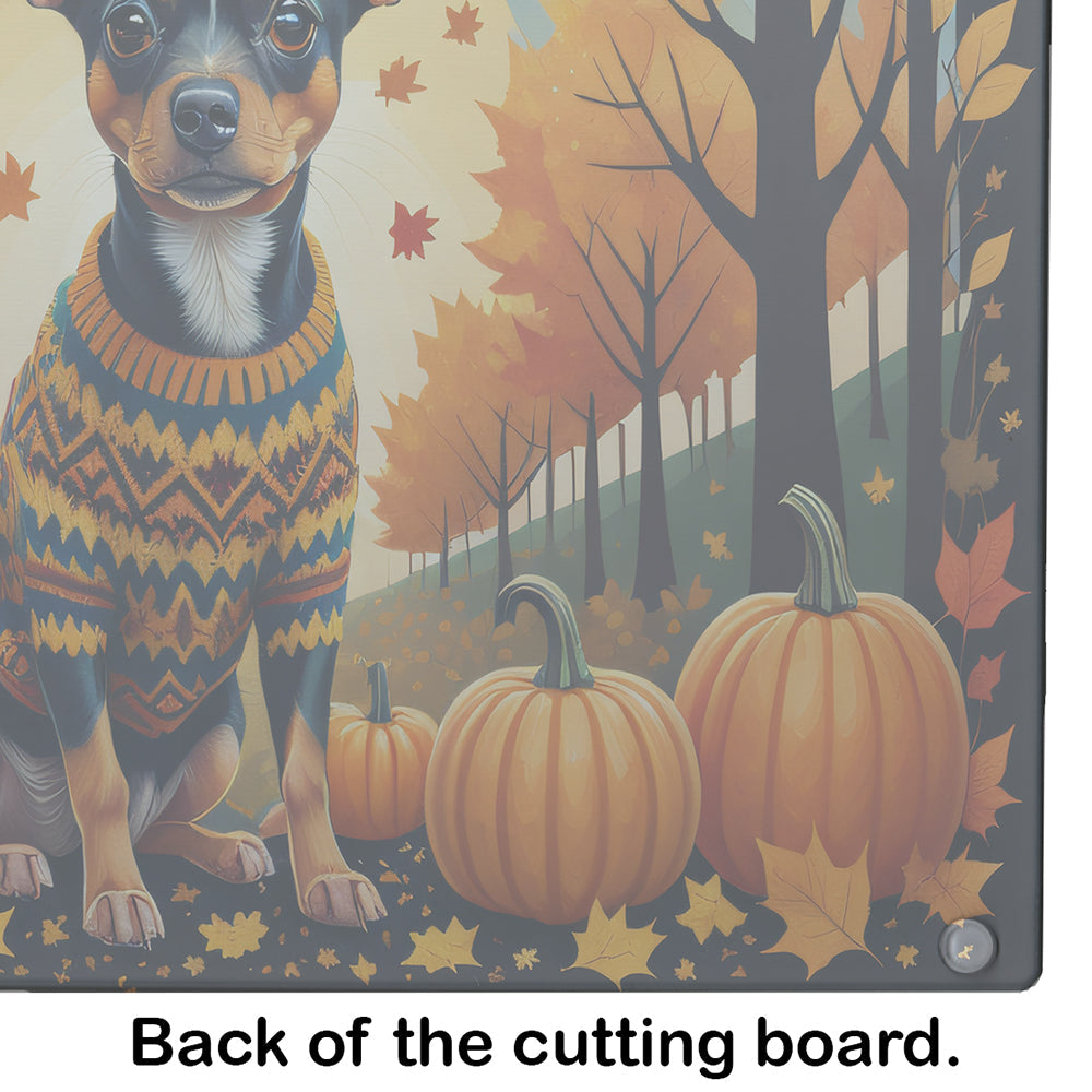 Miniature Pinscher Fall Cutting Board Tempered Glass Kitchen Cutting Surface, Heat Resistant Chopping, Non-Slip Feet, Food Prep & Serving