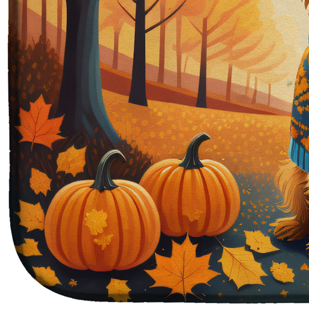 Norfolk Terrier Fall Dish Drying Mat Absorbent Dish Drying Mat Pad for Kitchen Counter Dish Drainer Mat for Countertop, 14 x 21", Multicolor