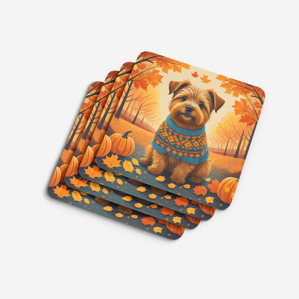 Norfolk Terrier Fall Foam Coasters Set of 4 Cup Coasters for Indoor Outdoor, Tabletop Protection, Anti Slip, Mouse pad Material