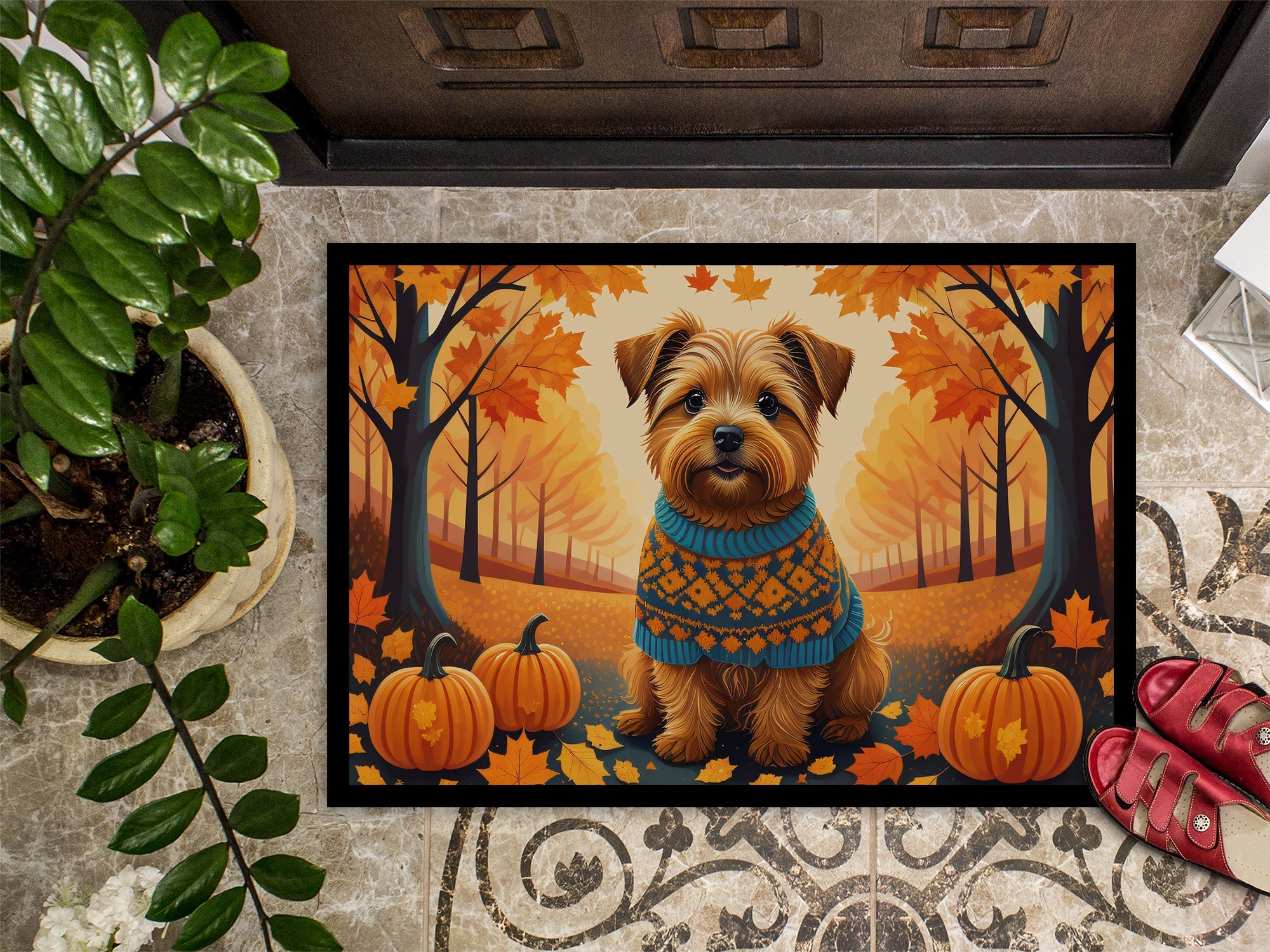 Norfolk Terrier Fall Doormat Indoor Outdoor 24H X 36W Front Door Mat Rugs for Entryway, Non Slip Washable Low Pile,