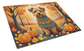Norfolk Terrier Fall Cutting Board Tempered Glass Kitchen Cutting Surface, Heat Resistant Chopping, Non-Slip Feet, Food Prep & Serving