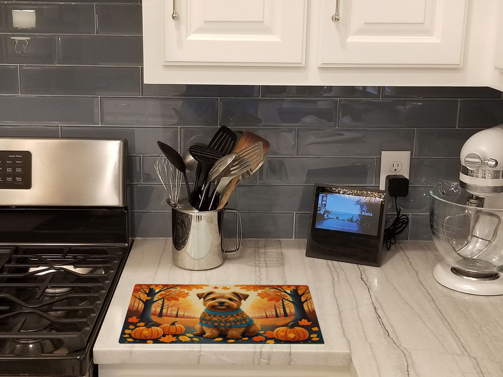 Norfolk Terrier Fall Cutting Board Tempered Glass Kitchen Cutting Surface, Heat Resistant Chopping, Non-Slip Feet, Food Prep & Serving