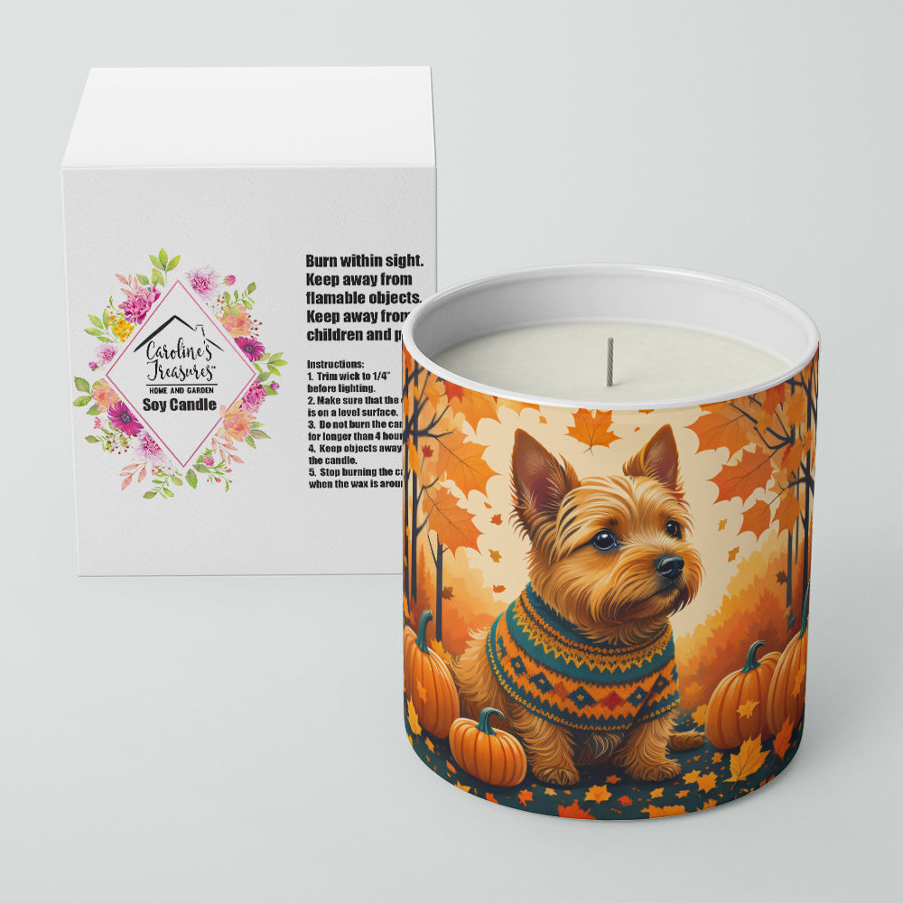 Norwich Terrier Fall Decorative Soy Candle Nature Soy Wax Essential Oil Home Decor Ideal for Bedroom Kitchen Bath Office Gift, 10 oz