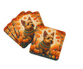 Norwich Terrier Fall Foam Coasters Set of 4 Cup Coasters for Indoor Outdoor, Tabletop Protection, Anti Slip, Mouse pad Material