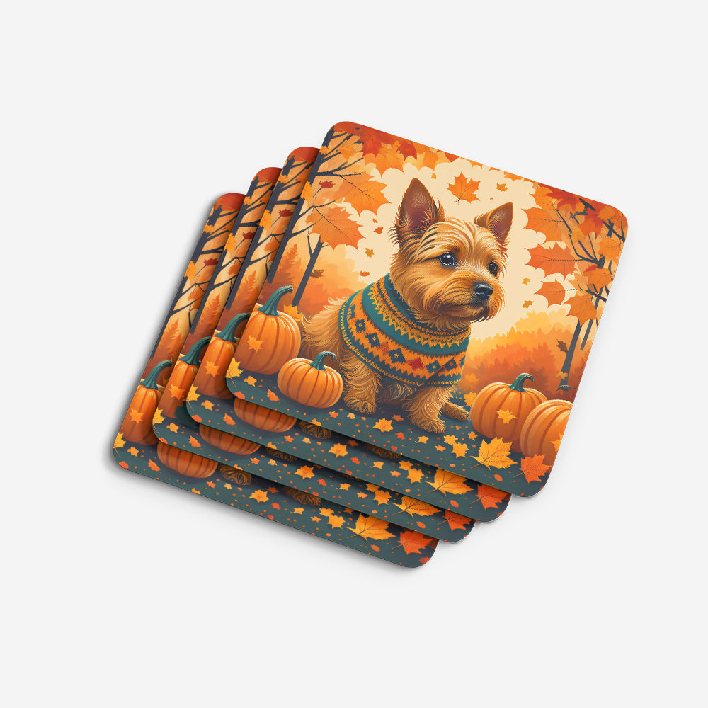 Norwich Terrier Fall Foam Coasters Set of 4 Cup Coasters for Indoor Outdoor, Tabletop Protection, Anti Slip, Mouse pad Material