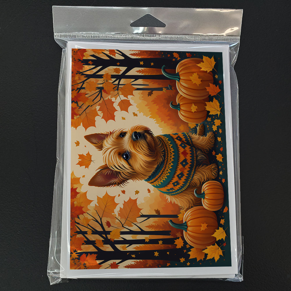Norwich Terrier Fall Greeting Cards Pack of 8 Blank Cards with Envelopes Whimsical A7 Size 5x7