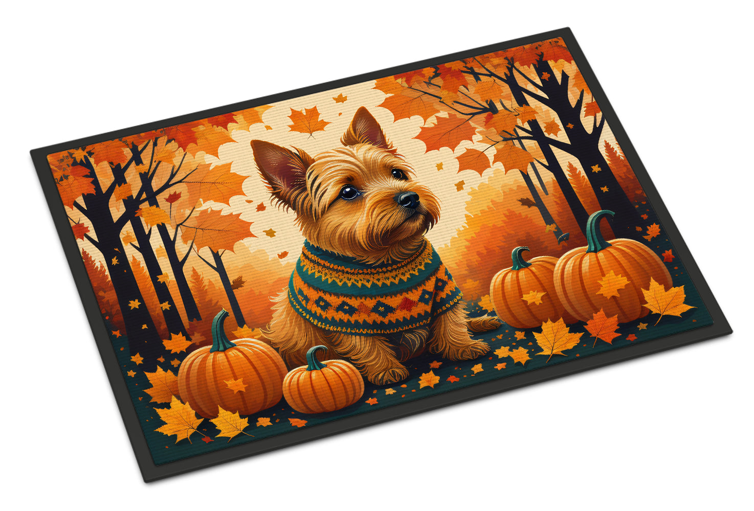 Norwich Terrier Fall Doormat Indoor Outdoor 18H X 27W Front Door Mat Rugs for Entryway, Non Slip Washable