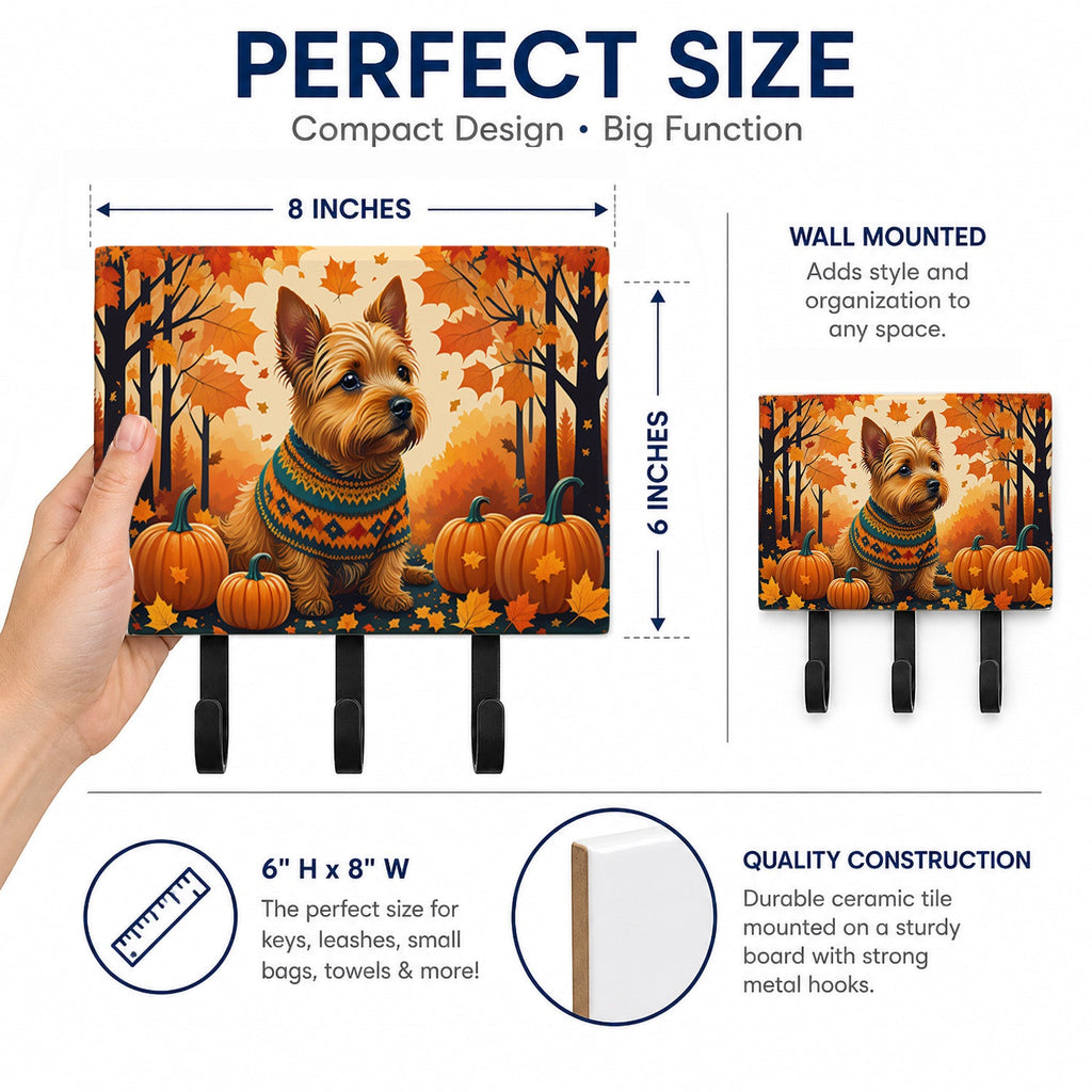 Norwich Terrier Fall Leash or Key Holder Wall Hooks, Coat Rack Wall Mount, for Hanging Keys, Towels, Aprons, Leashes