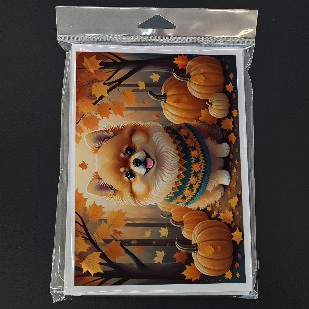 Pomeranian Fall Greeting Cards Pack of 8 Blank Cards with Envelopes Whimsical A7 Size 5x7