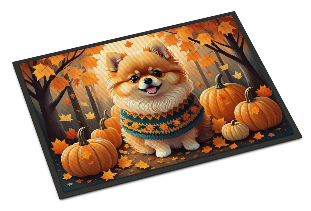 Pomeranian Fall Doormat Indoor Outdoor 24H X 36W Front Door Mat Rugs for Entryway, Non Slip Washable Low Pile,