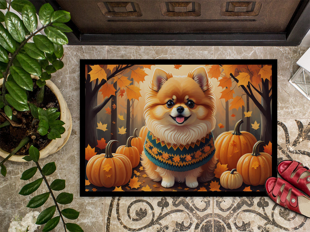 Pomeranian Fall Doormat Indoor Outdoor 24H X 36W Front Door Mat Rugs for Entryway, Non Slip Washable Low Pile,