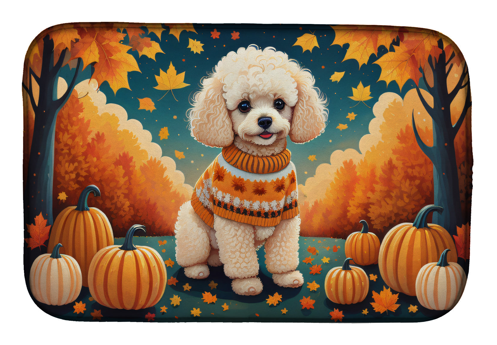 Poodle Fall Dish Drying Mat Absorbent Dish Drying Mat Pad for Kitchen Counter Dish Drainer Mat for Countertop, 14 x 21", Multicolor