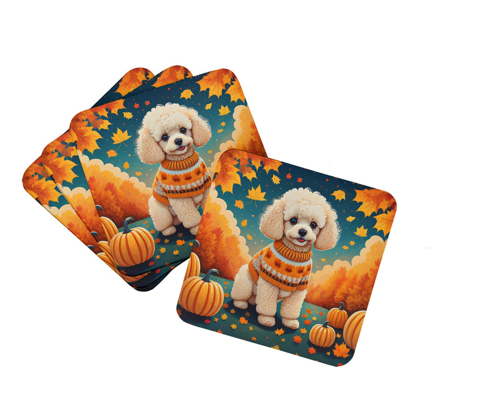 Poodle Fall Foam Coasters Set of 4 Cup Coasters for Indoor Outdoor, Tabletop Protection, Anti Slip, Mouse pad Material