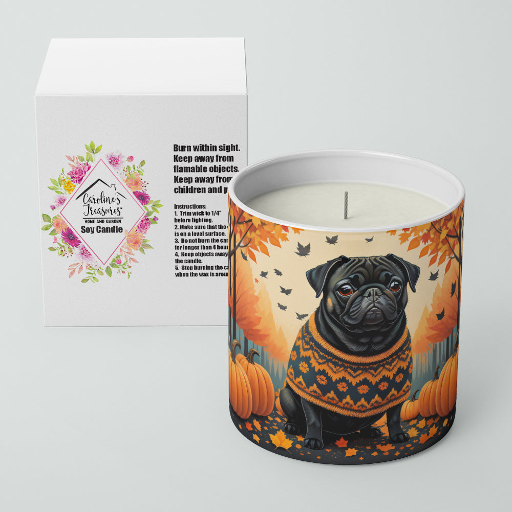Black Pug Fall Decorative Soy Candle Nature Soy Wax Essential Oil Home Decor Ideal for Bedroom Kitchen Bath Office Gift, 10 oz
