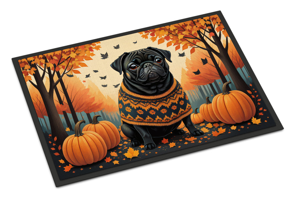 Black Pug Fall Doormat Indoor Outdoor 24H X 36W Front Door Mat Rugs for Entryway, Non Slip Washable Low Pile,