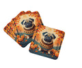 Fawn Pug Fall Foam Coasters Set of 4 Cup Coasters for Indoor Outdoor, Tabletop Protection, Anti Slip, Mouse pad Material