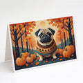 Fawn Pug Fall Greeting Cards Pack of 8 Blank Cards with Envelopes Whimsical A7 Size 5x7