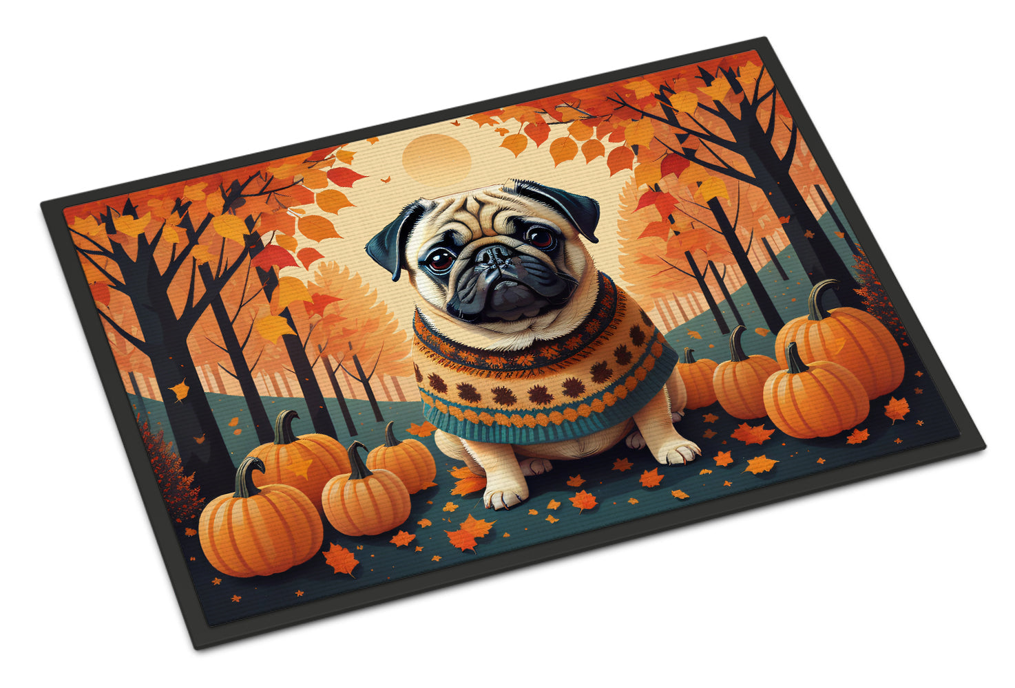 Fawn Pug Fall Doormat Indoor Outdoor 18H X 27W Front Door Mat Rugs for Entryway, Non Slip Washable
