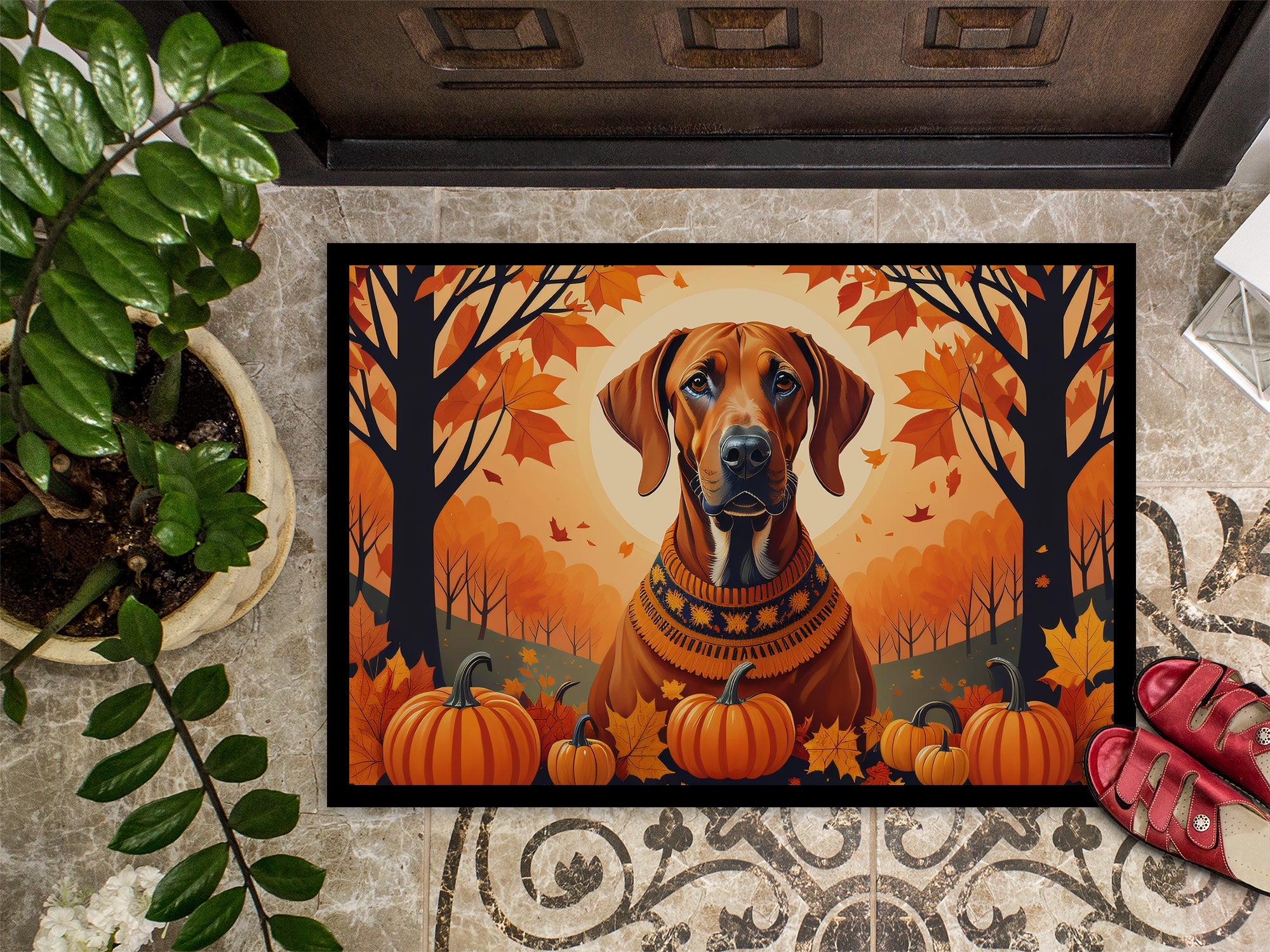 Rhodesian Ridgeback Fall Doormat Indoor Outdoor 24H X 36W Front Door Mat Rugs for Entryway, Non Slip Washable Low Pile,