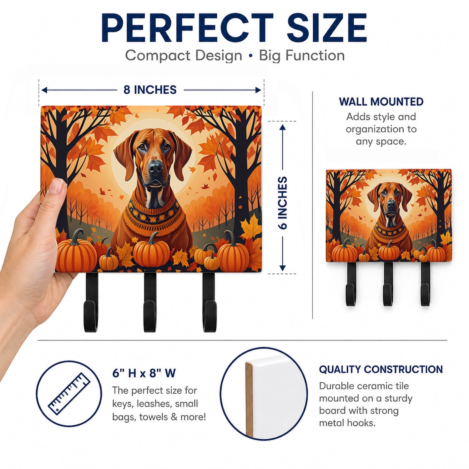 Rhodesian Ridgeback Fall Leash or Key Holder Wall Hooks, Coat Rack Wall Mount, for Hanging Keys, Towels, Aprons, Leashes