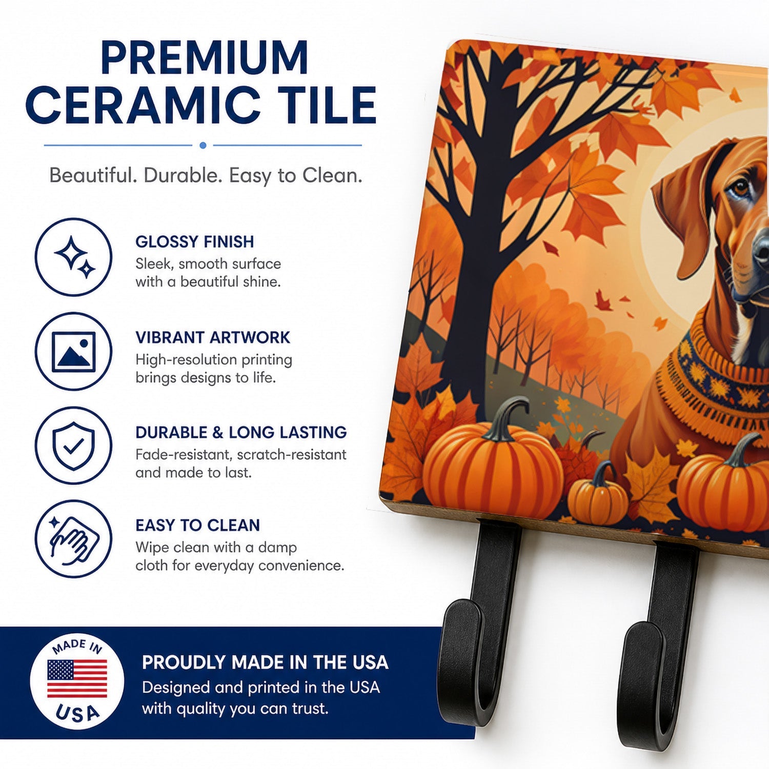 Rhodesian Ridgeback Fall Leash or Key Holder Wall Hooks, Coat Rack Wall Mount, for Hanging Keys, Towels, Aprons, Leashes