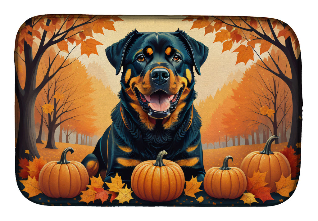 Rottweiler Fall Dish Drying Mat Absorbent Dish Drying Mat Pad for Kitchen Counter Dish Drainer Mat for Countertop, 14 x 21", Multicolor