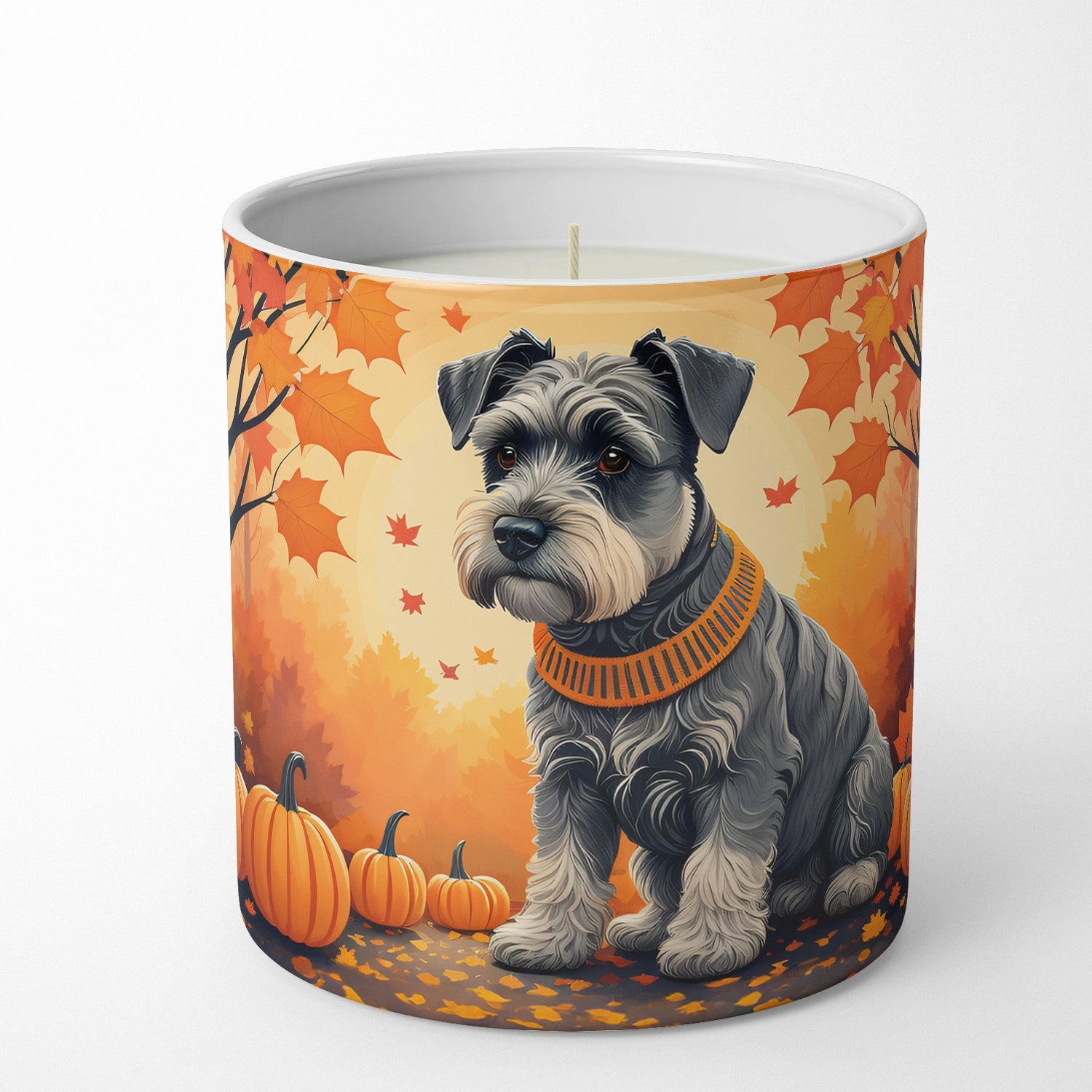 Schnauzer Fall Decorative Soy Candle Nature Soy Wax Essential Oil Home Decor Ideal for Bedroom Kitchen Bath Office Gift, 10 oz