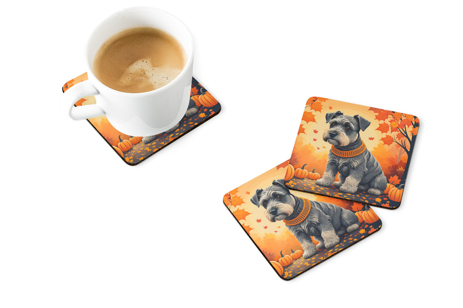 Schnauzer Fall Foam Coasters Set of 4 Cup Coasters for Indoor Outdoor, Tabletop Protection, Anti Slip, Mouse pad Material