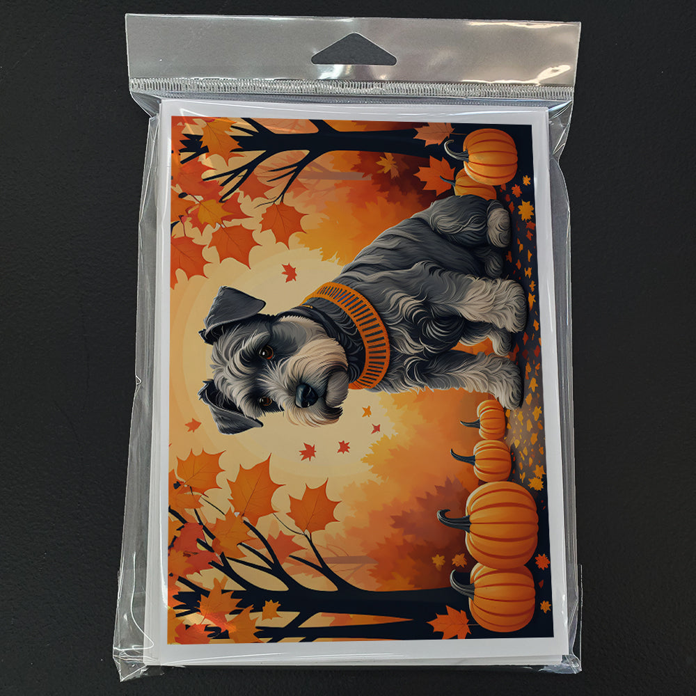 Schnauzer Fall Greeting Cards Pack of 8 Blank Cards with Envelopes Whimsical A7 Size 5x7