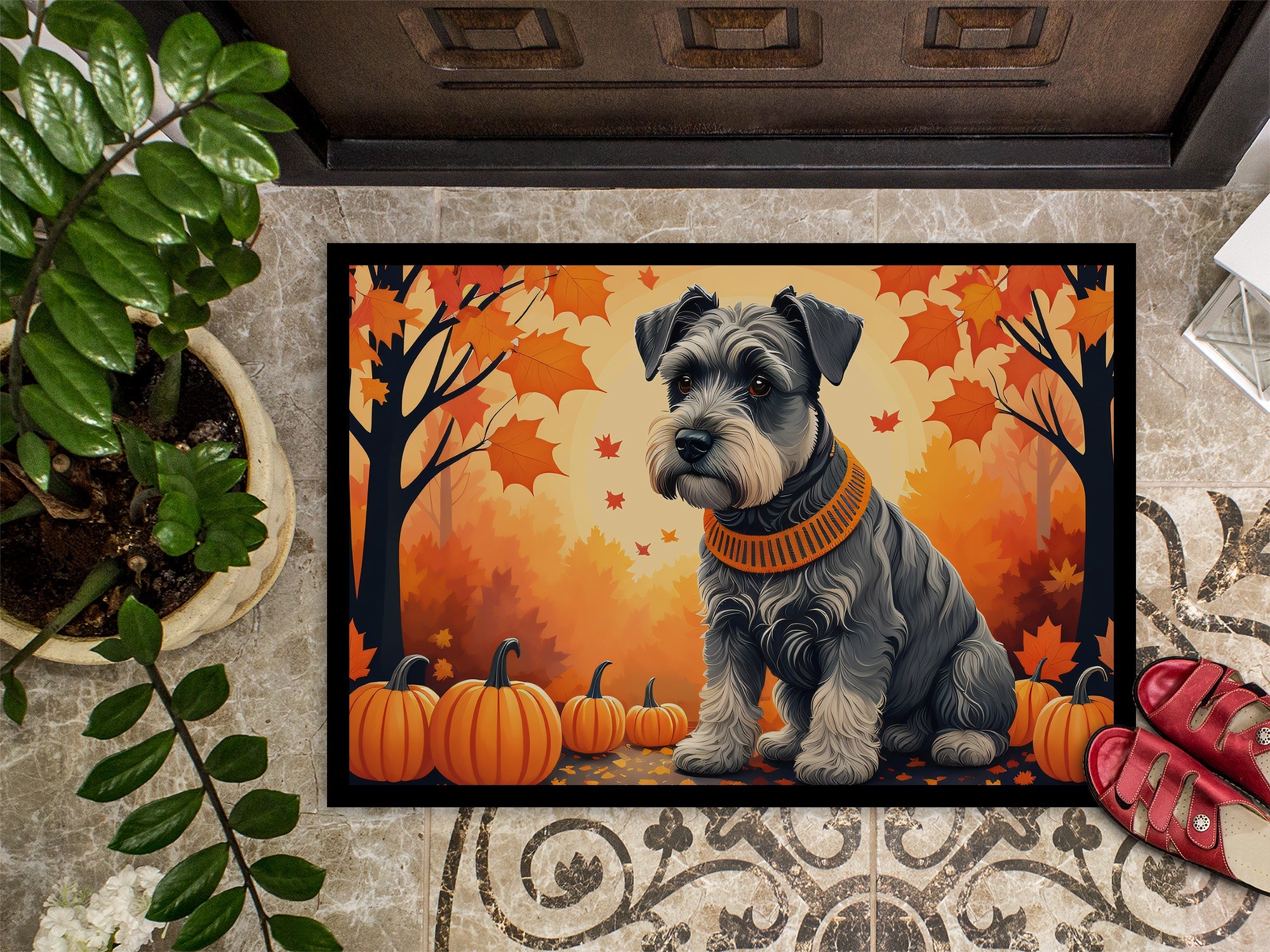Schnauzer Fall Doormat Indoor Outdoor 24H X 36W Front Door Mat Rugs for Entryway, Non Slip Washable Low Pile,