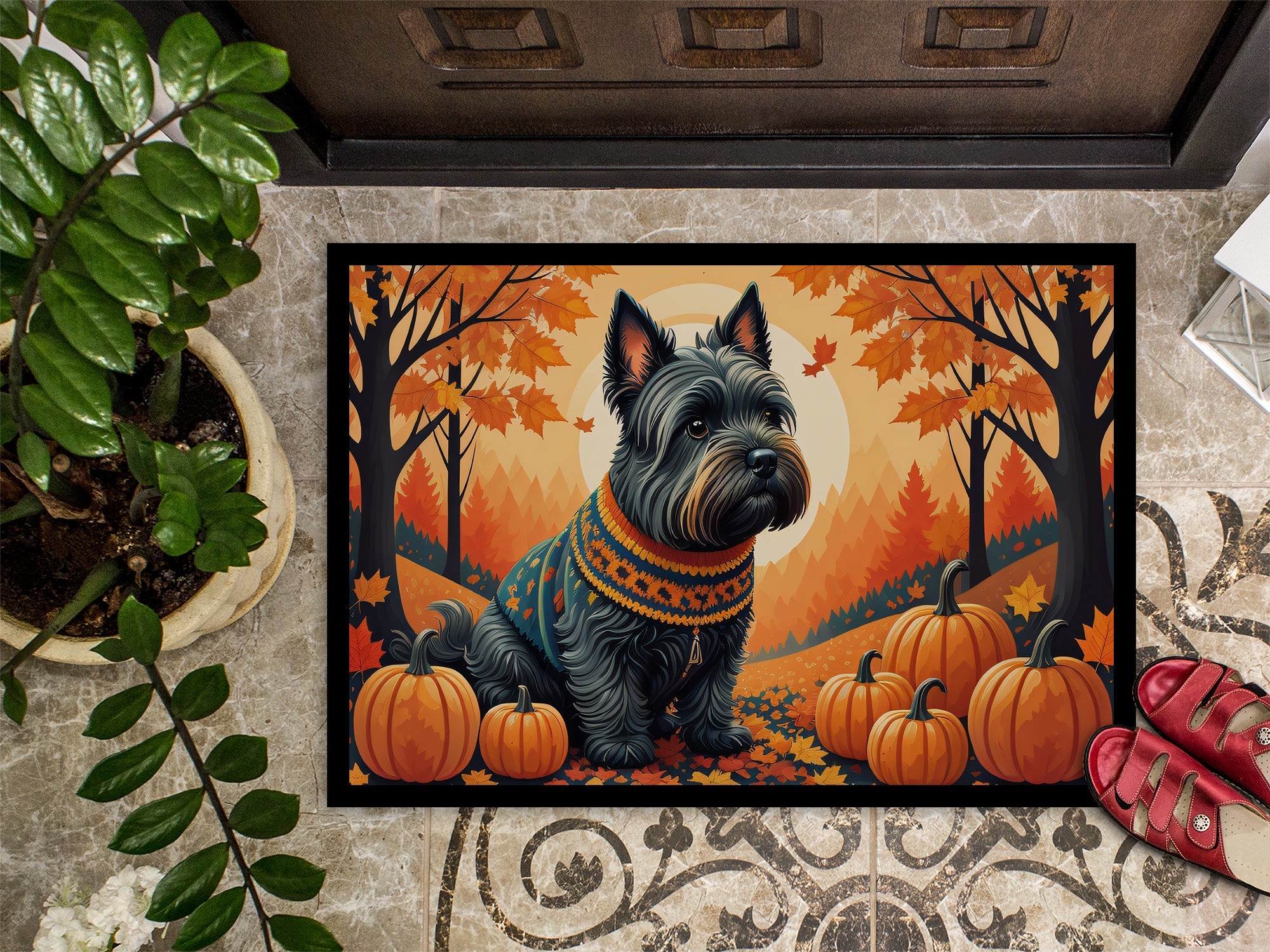Scottish Terrier Fall Doormat Indoor Outdoor 18H X 27W Front Door Mat Rugs for Entryway, Non Slip Washable