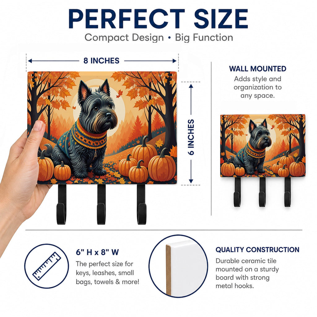 Scottish Terrier Fall Leash or Key Holder Wall Hooks, Coat Rack Wall Mount, for Hanging Keys, Towels, Aprons, Leashes