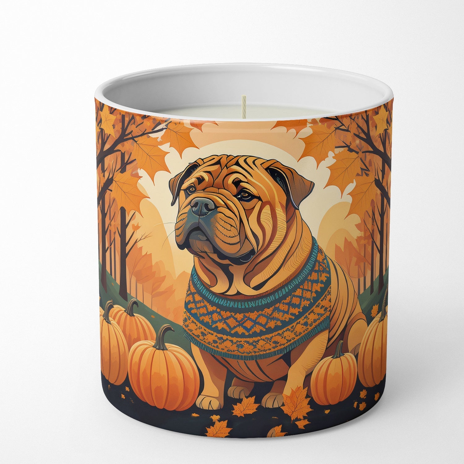 Shar Pei Fall Decorative Soy Candle Nature Soy Wax Essential Oil Home Decor Ideal for Bedroom Kitchen Bath Office Gift, 10 oz