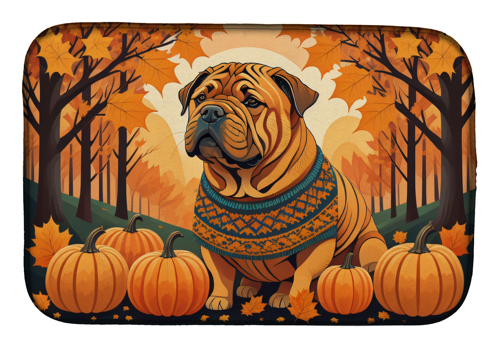 Shar Pei Fall Dish Drying Mat Absorbent Dish Drying Mat Pad for Kitchen Counter Dish Drainer Mat for Countertop, 14 x 21", Multicolor