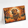 Shar Pei Fall Greeting Cards Pack of 8 Blank Cards with Envelopes Whimsical A7 Size 5x7