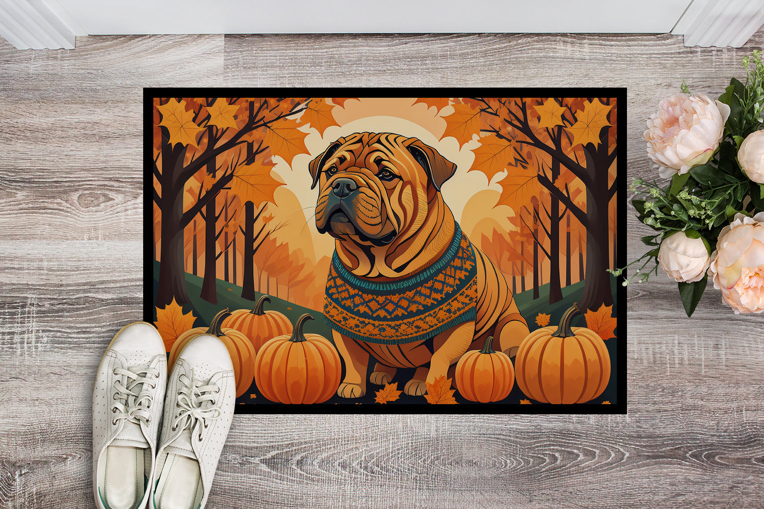 Shar Pei Fall Doormat Indoor Outdoor 18H X 27W Front Door Mat Rugs for Entryway, Non Slip Washable