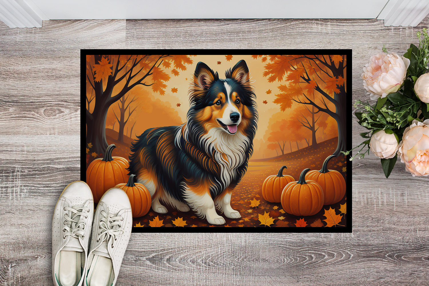 Sheltie Fall Doormat Indoor Outdoor 24H X 36W Front Door Mat Rugs for Entryway, Non Slip Washable Low Pile,