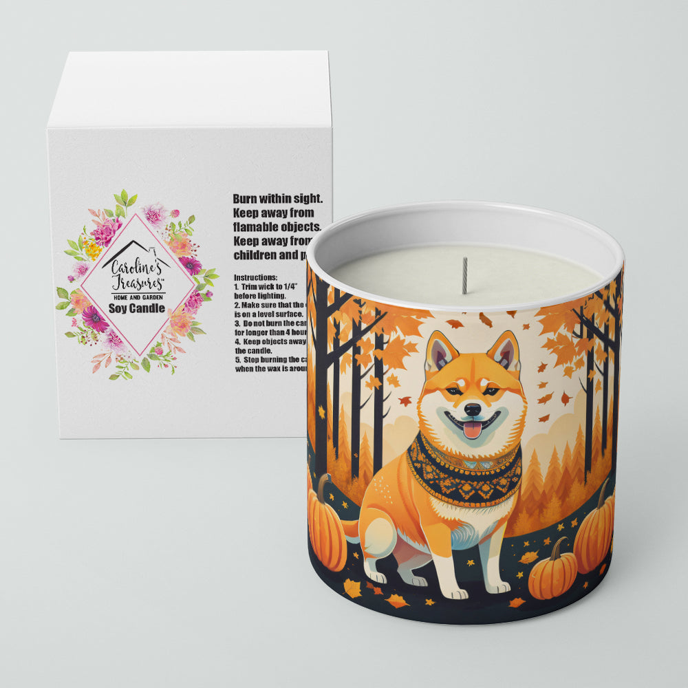 Shiba Inu Fall Decorative Soy Candle Nature Soy Wax Essential Oil Home Decor Ideal for Bedroom Kitchen Bath Office Gift, 10 oz